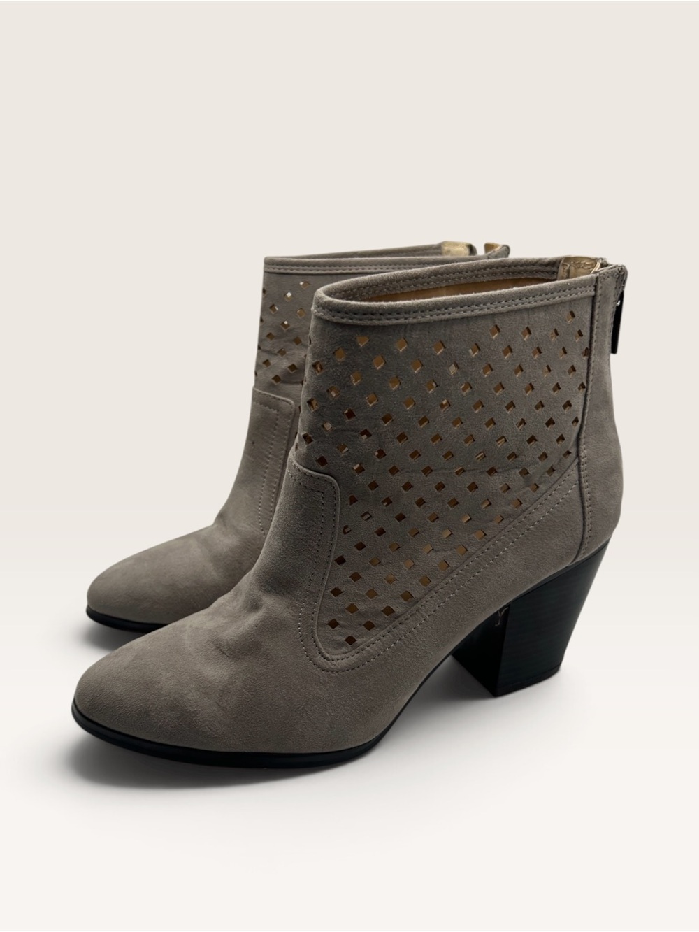 Kaari Blue faux suede tan zipper ankle booties western boho chic size 8.5 M
